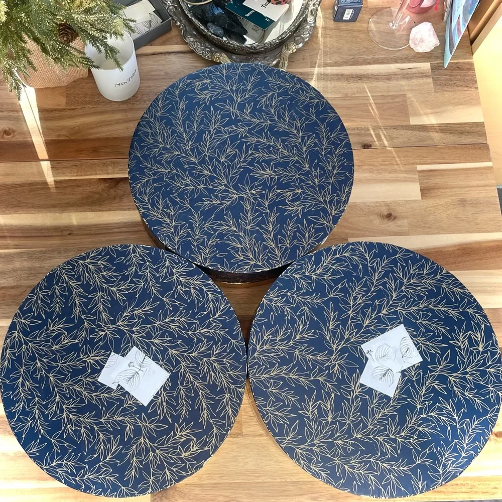 12” || Navy Metallic Floral Fashion Hat Lingerie Intimates Round Gift Decor Box